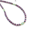 Zoisite Ruby & Blue Sapphire Gemstone Beads Necklace: 18.54gms Natural Ruby, Green Quartzite Gemstone Plain Rondelle Brass Necklace 4mm 18"