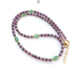 Zoisite Ruby Blue Sapphire Gemstone Beads Necklace: 18.02gms Natural Ruby, Green Quartzite Gemstone Plain Rondelle Brass Necklace 4mm 18"