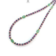 Zoisite Ruby Blue Sapphire Gemstone Beads Necklace: 18.02gms Natural Ruby, Green Quartzite Gemstone Plain Rondelle Brass Necklace 4mm 18"