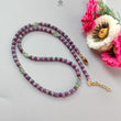 Ruby & Blue Sapphire Gemstone Beads Necklace: 18.67gms Natural Ruby, Green Quartzite Gemstone Plain Rondelle Brass Necklace 4mm 18"