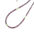 Ruby & Blue Sapphire Gemstone Beads Necklace: 18.71gms Natural Ruby, Green Quartzite Plain Rondelle Brass Necklace 3.5mm - 4mm 18"