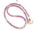 Zoisite Ruby Gemstone Beads Necklace: 20.33gms Natural Untreated Ruby, White Pearl & Red Coral Plain Rondelle Brass Necklace 4.5mm - 5mm 18"