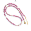 Crystal Ruby Gemstone Beads Necklace: 21.85gms Natural Untreated Ruby, White Pearl & Cat's Eye Plain Rondelle Brass Necklace 4.5mm - 5mm 18"