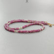 Crystal Ruby Gemstone Beads Necklace: 21.85gms Natural Untreated Ruby, White Pearl & Cat's Eye Plain Rondelle Brass Necklace 4.5mm - 5mm 18"