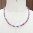 Pink Sapphire Gemstone Beads Necklace: 22.83gms Natural Ruby Pearl & Blue Sapphire Plain Rondelle Brass Necklace 4.5mm - 5mm 18"