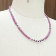 Pink Sapphire Gemstone Beads Necklace: 22.83gms Natural Ruby Pearl & Blue Sapphire Plain Rondelle Brass Necklace 4.5mm - 5mm 18"