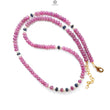 Pink Sapphire Gemstone Beads Necklace: 22.83gms Natural Ruby Pearl & Blue Sapphire Plain Rondelle Brass Necklace 4.5mm - 5mm 18"