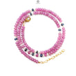 Pink Sapphire Gemstone Beads Necklace: 22.83gms Natural Ruby Pearl & Blue Sapphire Plain Rondelle Brass Necklace 4.5mm - 5mm 18"