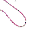 Pink Sapphire Gemstone Beads Necklace: 22.83gms Natural Ruby Pearl & Blue Sapphire Plain Rondelle Brass Necklace 4.5mm - 5mm 18"