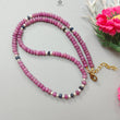 Pink Sapphire Gemstone Beads Necklace: 22.83gms Natural Ruby Pearl & Blue Sapphire Plain Rondelle Brass Necklace 4.5mm - 5mm 18"