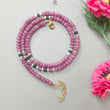 Pink Sapphire Gemstone Beads Necklace: 22.83gms Natural Ruby Pearl & Blue Sapphire Plain Rondelle Brass Necklace 4.5mm - 5mm 18"