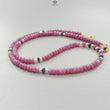 Pink Sapphire Gemstone Beads Necklace: 22.83gms Natural Ruby Pearl & Blue Sapphire Plain Rondelle Brass Necklace 4.5mm - 5mm 18"