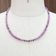 Ruby Gemstone Beads Necklace: 23gms Natural Untreated Ruby, Blue Sapphire Plain Rondelle Brass Necklace 4.5mm - 5mm 18"