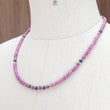 Ruby Gemstone Beads Necklace: 23gms Natural Untreated Ruby, Blue Sapphire Plain Rondelle Brass Necklace 4.5mm - 5mm 18"