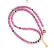 Ruby Gemstone Beads Necklace: 23gms Natural Untreated Ruby, Blue Sapphire Plain Rondelle Brass Necklace 4.5mm - 5mm 18"