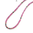 Ruby Gemstone Beads Necklace: 23gms Natural Untreated Ruby, Blue Sapphire Plain Rondelle Brass Necklace 4.5mm - 5mm 18"