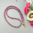 Ruby Gemstone Beads Necklace: 23gms Natural Untreated Ruby, Blue Sapphire Plain Rondelle Brass Necklace 4.5mm - 5mm 18"