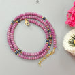 Ruby Gemstone Beads Necklace: 23gms Natural Untreated Ruby, Blue Sapphire Plain Rondelle Brass Necklace 4.5mm - 5mm 18"