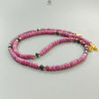 Ruby Gemstone Beads Necklace: 23gms Natural Untreated Ruby, Blue Sapphire Plain Rondelle Brass Necklace 4.5mm - 5mm 18"