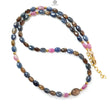 Golden, Blue & Pink Sapphire Gemstone Beads Necklace: 18.84gms Natural Untreated Sapphire Plain Oval Brass Necklace 6*5mm - 7*5mm 18"