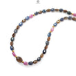 Golden, Blue & Pink Sapphire Gemstone Beads Necklace: 18.84gms Natural Untreated Sapphire Plain Oval Brass Necklace 6*5mm - 7*5mm 18"