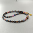 Golden, Blue & Pink Sapphire Gemstone Beads Necklace: 18.84gms Natural Untreated Sapphire Plain Oval Brass Necklace 6*5mm - 7*5mm 18"