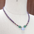 Zoisite Ruby & Blue Sapphire Gemstone Beads Necklace: 24.81gms Natural Quartzite, Blue Chalcedony Plain Rondelle Brass Necklace 4mm-5mm 18"