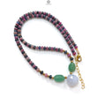 Zoisite Ruby & Blue Sapphire Gemstone Beads Necklace: 24.81gms Natural Quartzite, Blue Chalcedony Plain Rondelle Brass Necklace 4mm-5mm 18"