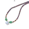 Zoisite Ruby & Blue Sapphire Gemstone Beads Necklace: 24.81gms Natural Quartzite, Blue Chalcedony Plain Rondelle Brass Necklace 4mm-5mm 18"