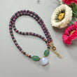 Zoisite Ruby & Blue Sapphire Gemstone Beads Necklace: 24.81gms Natural Quartzite, Blue Chalcedony Plain Rondelle Brass Necklace 4mm-5mm 18"