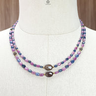 Pink & Blue Sapphire Gemstone Beads Necklace: Natural Untreated Unheated Sapphire Plain Oval Shape Brass Necklace 18