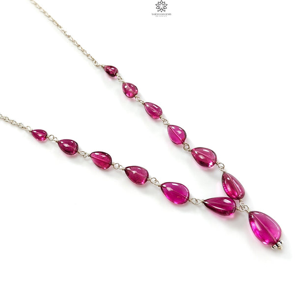 Rubellite Tourmaline Beads Chain Necklace 37.40cts