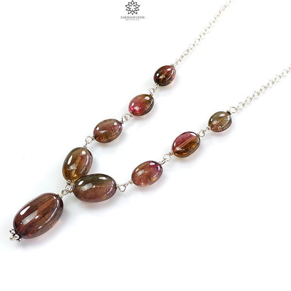 Watermelon Tourmaline Beads Chain Necklace 42.35cts