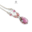 Watermelon Tourmaline Beads Chain Necklace: 34.50cts Natural Untreated Tourmaline 925 Sterling Silver Plain Oval 6*4.5mm - 16*12mm 21"