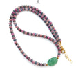 Zoisite Ruby & Blue Sapphire Gemstone Beads Necklace: Natural Untreated Ruby, Green Quartzite Plain Rondelle Brass Necklace 18" 1 Strand