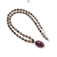 Golden Chocolate Sapphire Gemstone Beads Necklace: 25.21gms Natural Ruby, Sapphire Plain Oval 925 Silver Necklace 6*5mm - 8*6mm 20