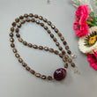 Golden Chocolate Sapphire Gemstone Beads Necklace: 28.11gms Natural Ruby, Sapphire Plain Oval 925 Silver Necklace 6*5mm - 8*6mm 20"