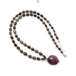 Golden Chocolate Sapphire Gemstone Beads Necklace: 29.10gms Natural Ruby, Sapphire Plain Oval 925 Silver Necklace 6*5mm - 8*6mm 22"