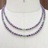 Zoisite Ruby & Blue Sapphire Gemstone Beads Necklace: Natural Untreated Ruby, Green Quartzite Plain Rondelle Brass Necklace 18