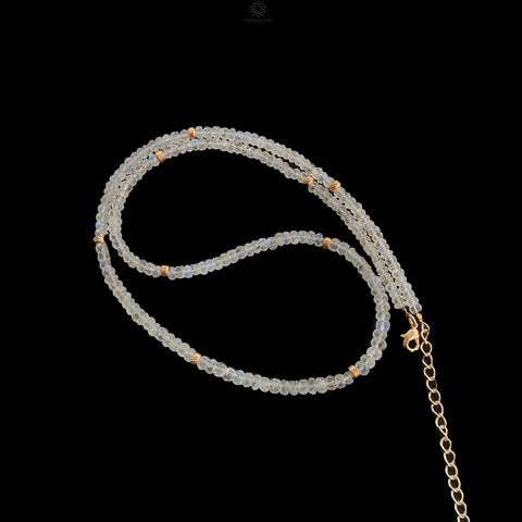 Rainbow Moonstone Gemstone Beads Necklace: 17.13gms Natural Moonstone Plain Rondelle Brass Necklace 21