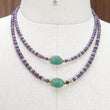 Zoisite Ruby & Blue Sapphire Gemstone Beads Necklace: Natural Untreated Ruby, Green Quartzite Plain Rondelle Brass Necklace 18" 1 Strand