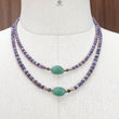 Zoisite Ruby & Blue Sapphire Gemstone Beads Necklace: Natural Untreated Ruby, Green Quartzite Plain Rondelle Brass Necklace 18" 1 Strand