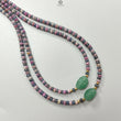 Zoisite Ruby & Blue Sapphire Gemstone Beads Necklace: Natural Untreated Ruby, Green Quartzite Plain Rondelle Brass Necklace 18" 1 Strand