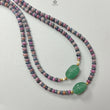 Zoisite Ruby & Blue Sapphire Gemstone Beads Necklace: Natural Untreated Ruby, Green Quartzite Plain Rondelle Brass Necklace 18" 1 Strand