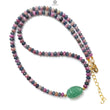 Zoisite Ruby & Blue Sapphire Gemstone Beads Necklace: Natural Untreated Ruby, Green Quartzite Plain Rondelle Brass Necklace 18" 1 Strand