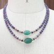 Zoisite Ruby & Blue Sapphire Gemstone Beads Necklace: Natural Untreated Ruby, Green Quartzite Plain Rondelle Brass Necklace 18" 1 Strand