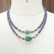 Zoisite Ruby & Blue Sapphire Gemstone Beads Necklace: Natural Untreated Ruby, Green Quartzite Plain Rondelle Brass Necklace 18" 1 Strand