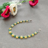 Opal & Quartz Beads Bracelet : 4.38gms 925 Sterling Silver Yellow Opal And Green Quartz Gemstone Briolette Cushion Checker Cut Bracelet 8