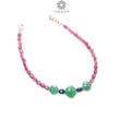 Sapphire & Quartz  Gemstone Beads Bracelet:  925 Sterling Sliver Pink Sapphire Green Quartz Gemstone Beads Bracelet 8"