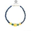 Sapphire & Quartz Opal Beads Bracelet : 6.64gms 925 Sterling Silver Blue Sapphire Yellow Opal Green Quartz Gemstone Plain Checker Cut 8"